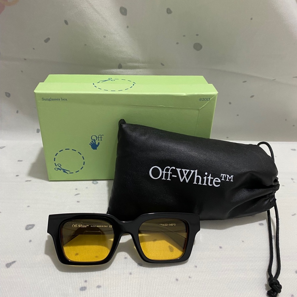Off-White Black Frame Sunglasses with Yellow Lenses